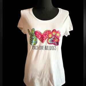 Graphic Tee Shirt Peace Love Bulldogs NWT